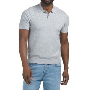 Theory Goris Knit Polo Shirt Size Large Grey Business Casual Golf Gray Mens NWT